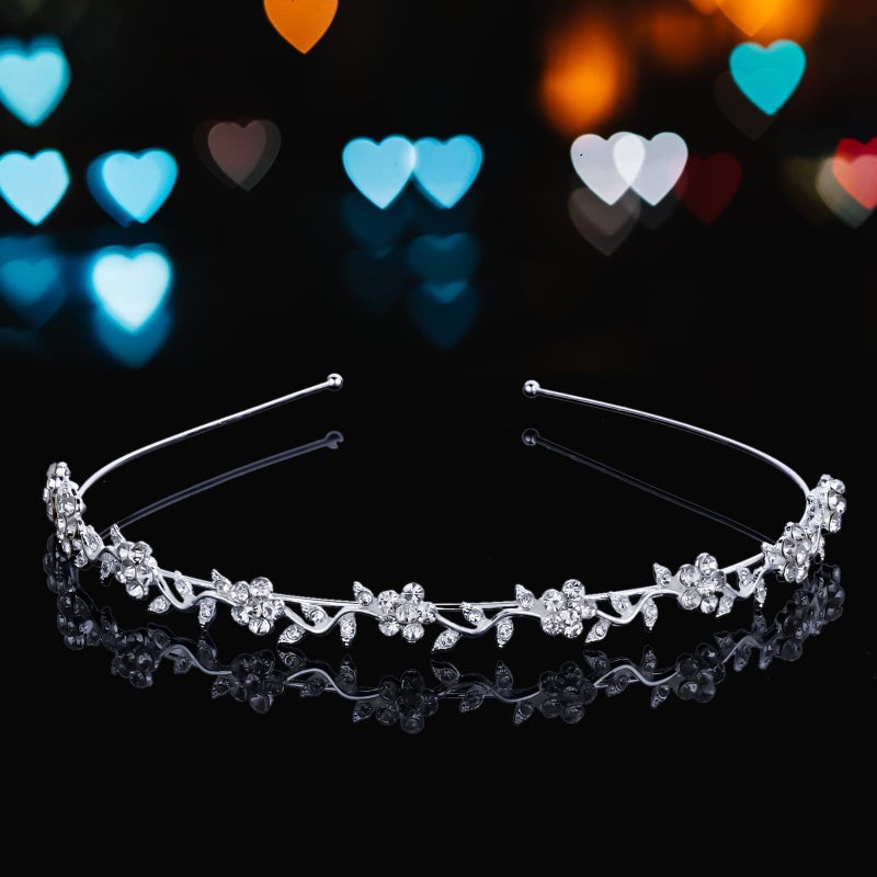 Vemonllas Women's Wedding Crystal Bridal Flower & Leaves Crown Headband Tiara Headdress - Image 3